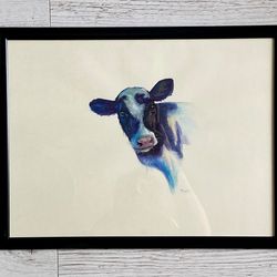 Original Cow Watercolor Painting, Galaxy Animals Watercolor, Magic Painting, Cottagecore Decor, Nursery Wall Decor