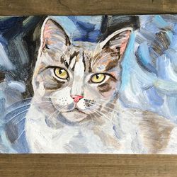Cat portrait original oil painting hand painted modern impasto painting wall art 6x9 inches