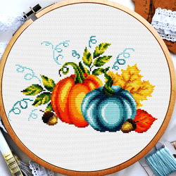 Autumn pumpkin cross stitch, Fall cross stitch, Autumn leaves and acorns cross stitch, Digital PDF