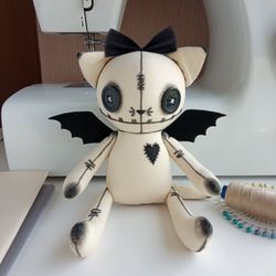 Creepy Cute Cat Art Doll, Unique Handmade Gift