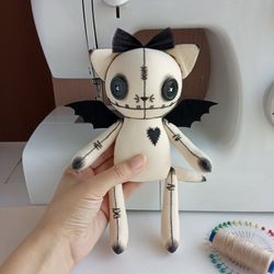 Scary Stuffed Animal Handmade - Cat Goth Doll