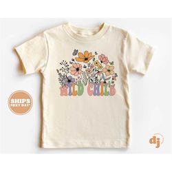 toddler t-shirt - wild child floral kids tshirt - flower retro boho natural infant, toddler & youth tee 5730