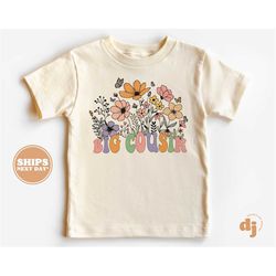 big cousin toddler shirt - boho floral retro kids shirt - cute cousin natural infant, toddler & youth tee 5728