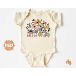 little cousin baby onesie - boho floral retro kids bodysuit - cute little cousin natural baby onesie 5729