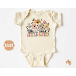 lil sister onesie - boho floral pregnancy announcement bodysuit - girls natural baby onesie 5727