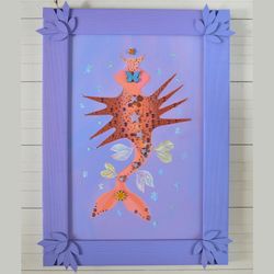 Original painting Wooden frame Lilac color