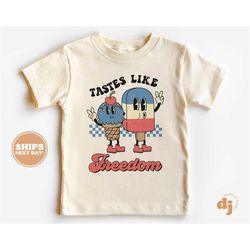 toddler t-shirt - tastes like freedom 4th of july memorial day kids tshirt - retro natural infant, toddler, youth & adul