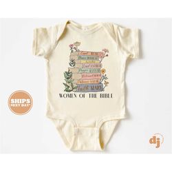 christian baby onesie - women of the bible jesus bodysuit - retro natural onesie 5686