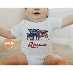 Baby Onesie - America 4th of July Memorial Day Bodysuit - Funny Western Baby Retro Natural Onesie 5684