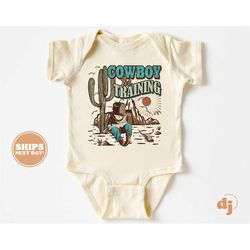 Baby Onesie - Cowboy in Training Bodysuit - Funny Western Baby Retro Natural Onesie 5683