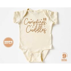 baby onesie - campfire and cuddles bodysuit - cute retro gender neutral natural onesie 5681-c
