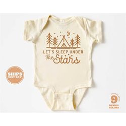 baby onesie - let's sleep under the stars bodysuit - cute retro gender neutral natural onesie 5677-c