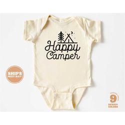 baby onesie - happy camper bodysuit - cute retro gender neutral natural onesie 5675-c