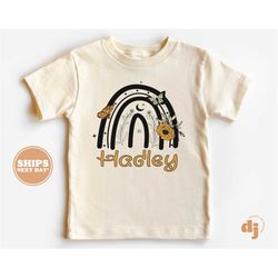 personalized girl shirt - boho rainbow daisy toddler shirt - personalized infant, toddler & youth natural tee 5693