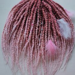 pinky red  and baby pink de synthetic crochet dreadlocks  bumpy locs faux locs fake dreads hair extensions