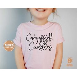kids summer shirt - campfires and cuddles kids retro tshirt - summer retro natural infant, toddler, youth & adult tee 56