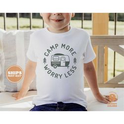 kids summer shirt - camp more worry less kids retro tshirt - summer retro natural infant, toddler, youth & adult tee 567