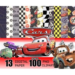 cars digital paper, cars png clipart, lightning mcqueen png, instant download, pixar cars birthday, mater png clip art