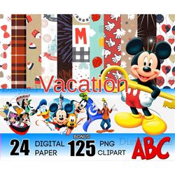 family vacation digital paper for autograph book, mickey mouse png, mickey mouse clipart, daisy duck pluto minnie mouse