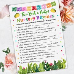 Nursery Rhymes Taco Baby Shower Game, Taco Bout Baby Shower Nursery Rhymes Quiz, Taco Bout a Baby Shower Nursery Rhymes