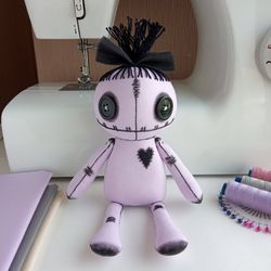 8" Stuffed Art Doll Handmade, Spooky Cute Decoration