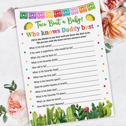 Who Knows Daddy Best Taco Baby Shower Game Who Knows Daddy Best Game Taco Bout Baby Shower Activity Daddy Quiz Game
