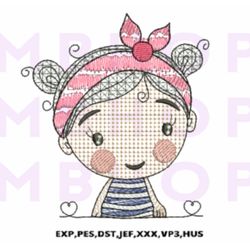 Adorable Cute Girl with Playful Charm Embroidery Design