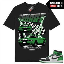 lucky green 1s  sneaker match tees black 'skrrrt'
