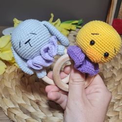set of 2 crochet rattle set, crochet rattle animal, crochet rattle toy, crochet rattle baby, newborn rattle toy, rattles