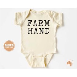 baby onesie - farm hand bodysuit - cute farm retro natural onesie 5672