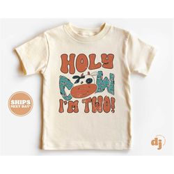 2nd birthday toddler shirt - holy cow i'm two kids birthday shirt - second birthday natural toddler tee 5668