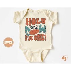 1st birthday onesie - gender neutral 1st birthday bodysuit - holy cow i'm one onesie 5667