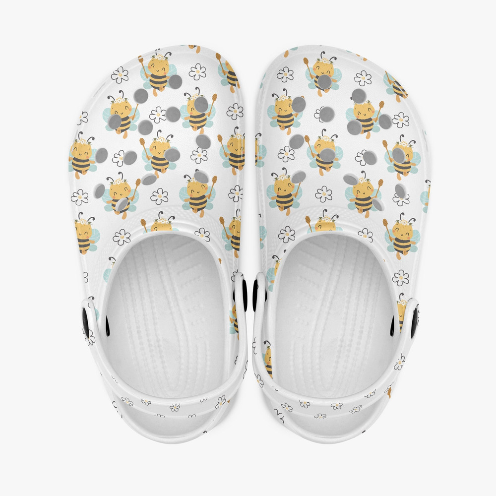 Honey bee hole slippers, bee shoes clogs, kids sandals, garden shoes nature lover, bee lover gift.jpg