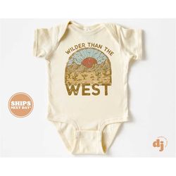 Baby Onesie - Wilder than the West Bodysuit - Funny Western Baby Retro Natural Onesie 5618