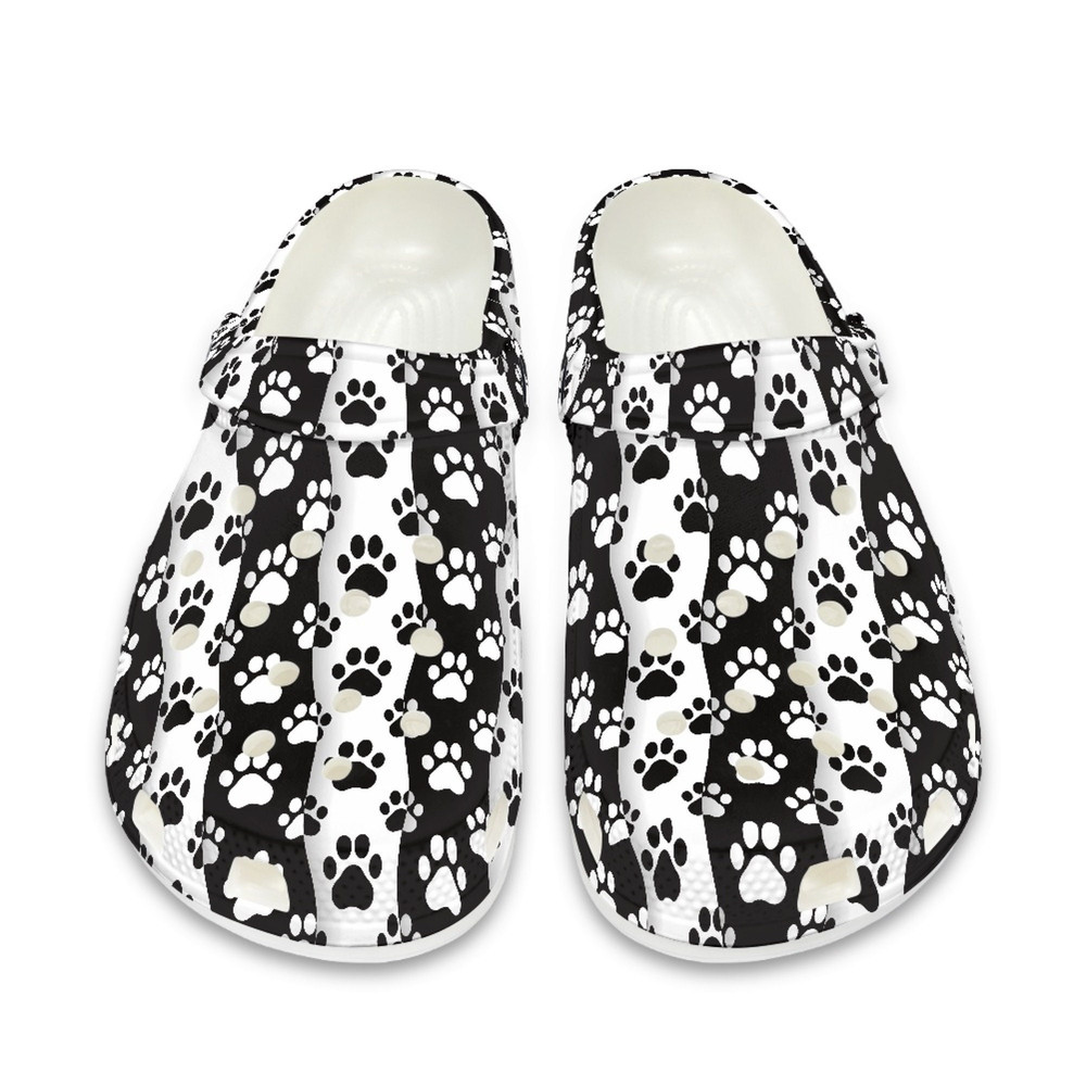 Pet Paw Print Crocs Shoes , Black And White Dog Slippers , Personalized Name Shoes , Best Gift For Dog Cat Owner , EU Size 36-48.jpg
