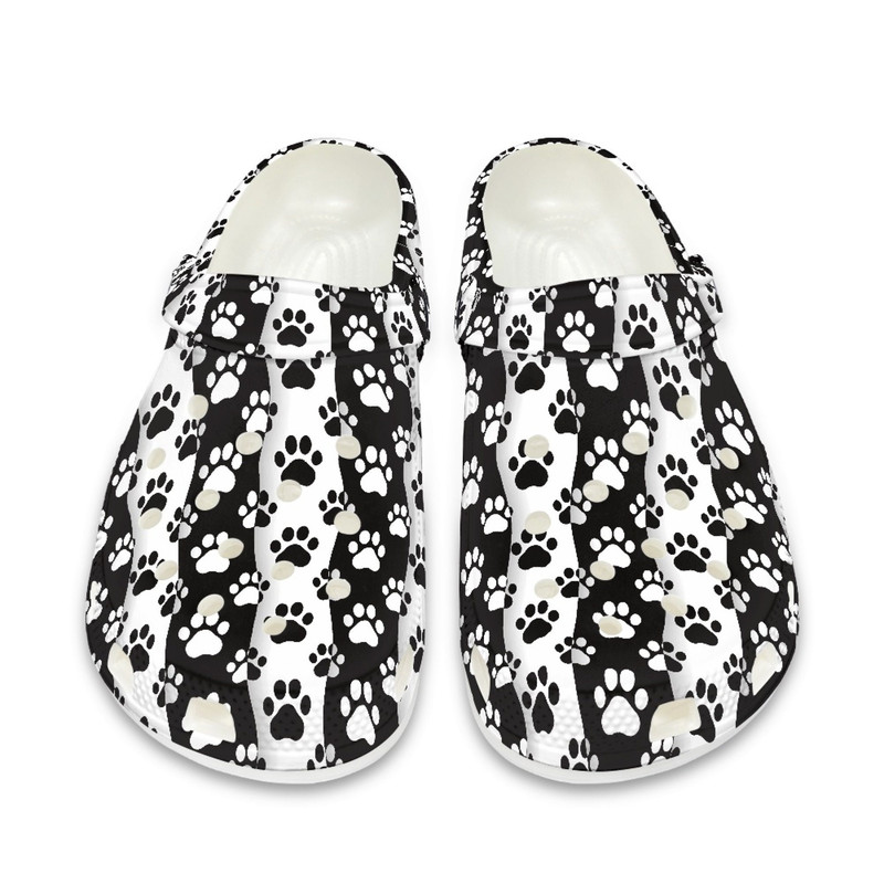 Pet Paw Print Crocs Shoes , Black And White Dog Slippers , Personalized Name Shoes , Best Gift For Dog Cat Owner , EU Size 36-48.jpg
