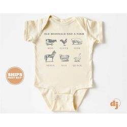 baby onesie - old mcdonald had a farm bodysuit - baby boy retro natural onesie 5592