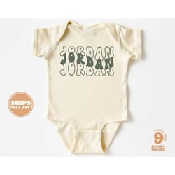personalized baby onesie - custom bodysuit with retro wavy name - cute personalized natural baby, infant onesie & tee