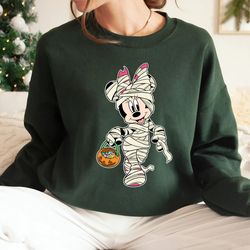 disney mickey mouse minnie mouse mummy with pumpkin basket halloween costume unisex t-shirt