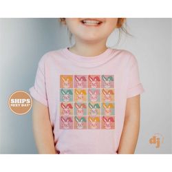 kids easter shirt - checkered bunny kids retro tshirt - easter retro natural infant, toddler & youth tee 5563