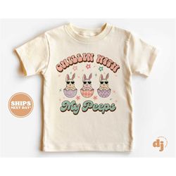 kids easter shirt - chillin' with my peeps kids retro tshirt - easter retro natural infant, toddler & youth tee 5556