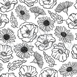 POPPY AND CHAMOMILE Flower Seamless Pattern Vector Illustration