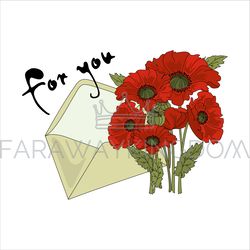 POPPY AND LETTER Floral Flower Bouquet Vector Illustration Set