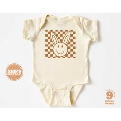 baby onesie - retro checkered bunny easter shirts & bodysuit - easter shirts for babies 5072-c