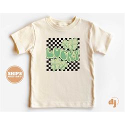 kids st. patrick's day shirt - lucky clover leaf kids retro tshirt - st. patricks day retro natural infant, toddler & yo