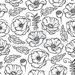POPPY MEADOW Flower Seamless Pattern Vector Illustration