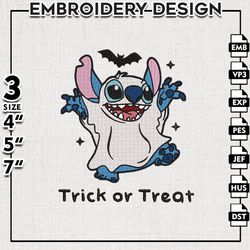 Stitch Cute Ghost Embroidery files, Trick Or Treat Embroidery Designs, Halloween Machine Embroidery Pattern