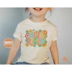 kids easter shirt - he is risen kids retro tshirt - easter retro natural infant, toddler & youth tee 5547