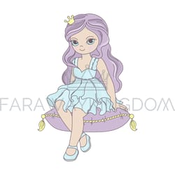 princess beautiful girl sitting on pillow vector illustration