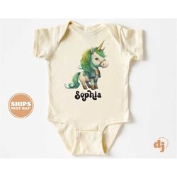Baby Onesie - Personalized Green Unicorn St Patricks Day Shirts & Bodysuit - St Patricks Day Natural Onesie  5516